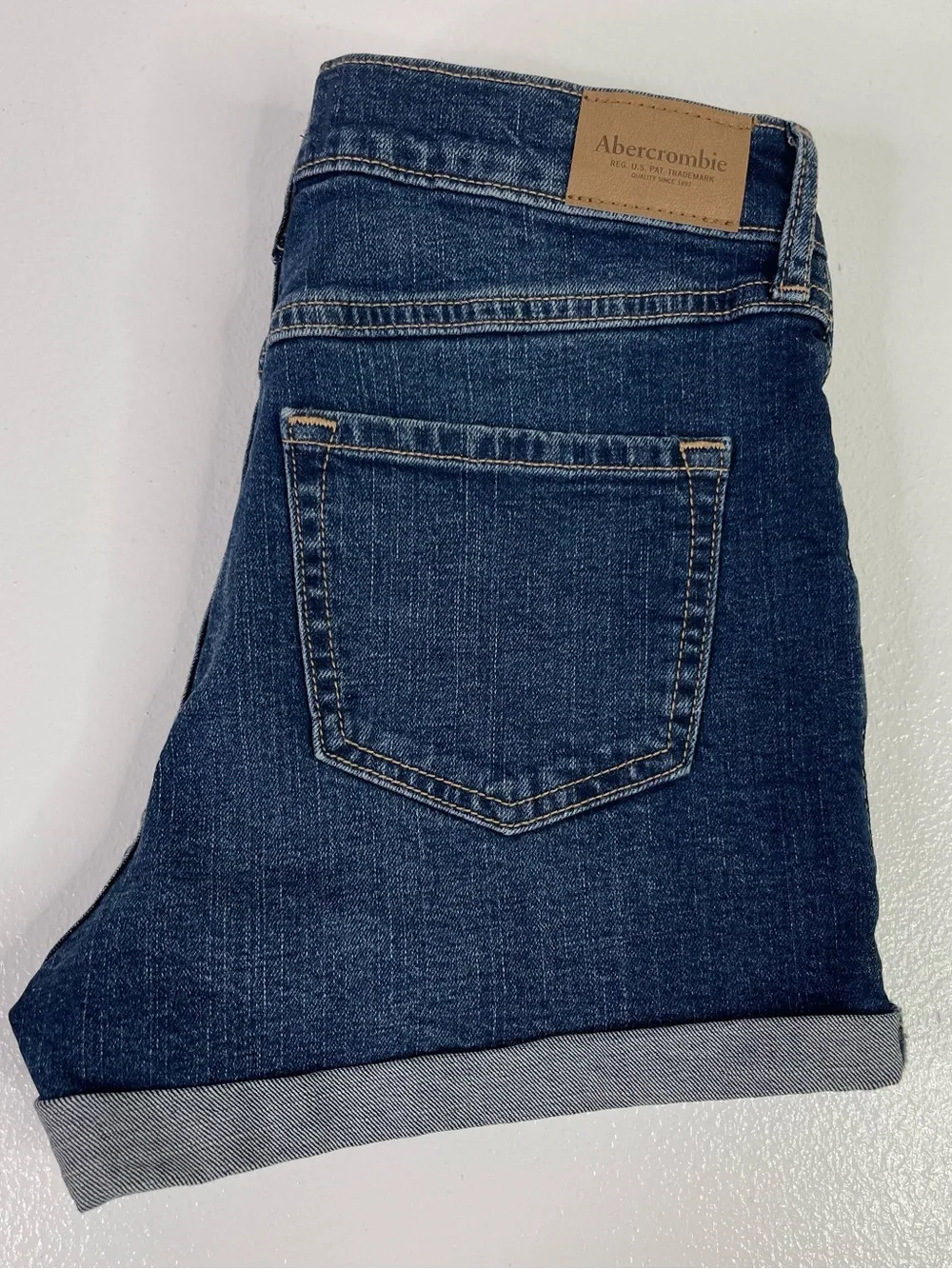 Abercrombie Kids High Rise Shortie Short Size 15/16 Dark Wash Distressed Cuffed